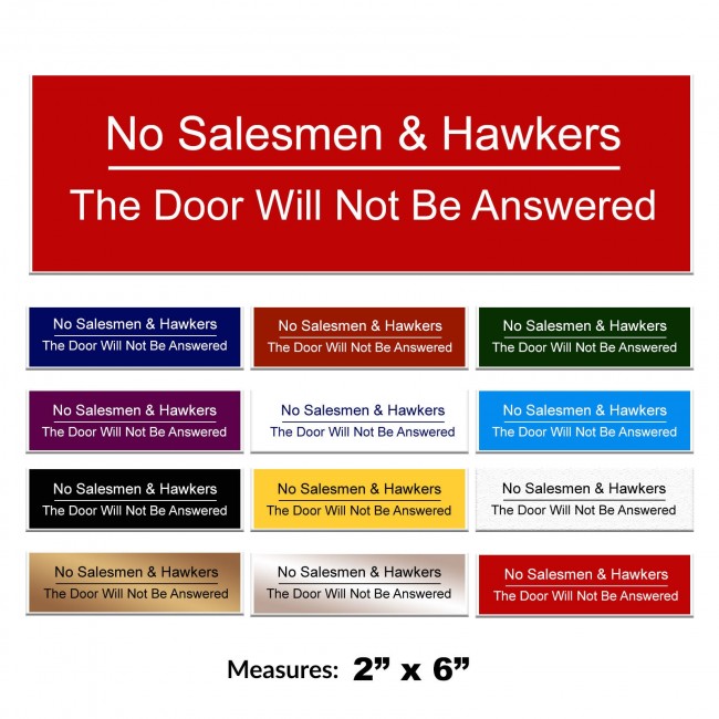 Engraved No Salesmen & Hawkers Sign 2 x 6 Inch