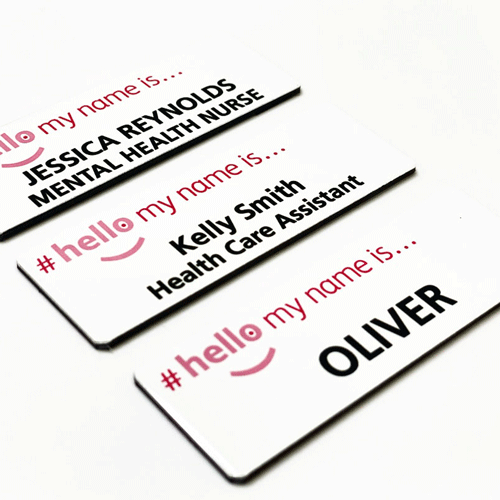 Printed #Hello My Name is Badges